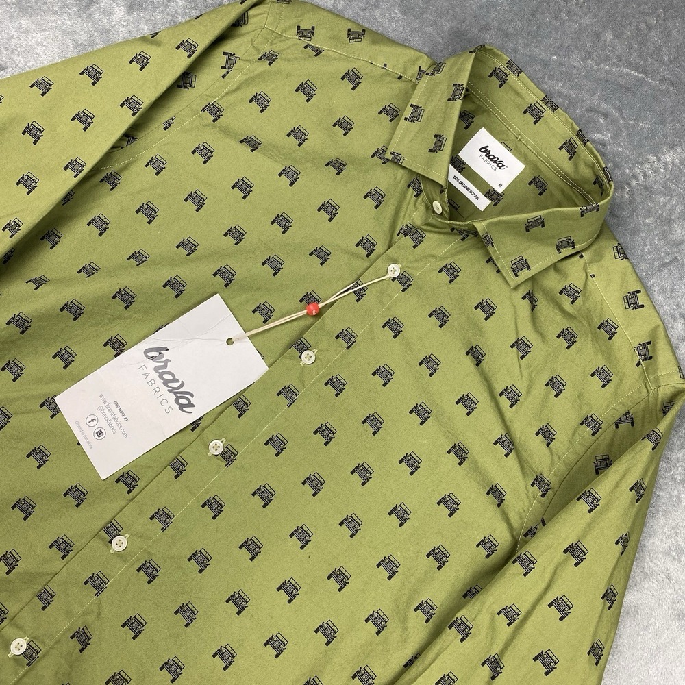 Brava Fabrics Shirt Mens Size M Green Army Jeep‎ Organic Cotton Button Up *READ*